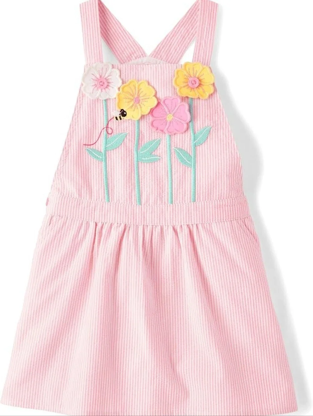 Gymboree Pink Floral Appliqué Seersucker Skirtall Pinafore Dress Size 12 NEW